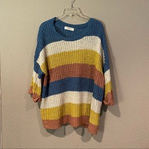 Altar’d State Arula Striped Short Sleeve Sweater, Size 2X